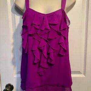 Boston Proper Vibrant Purple Ruffle Front Top